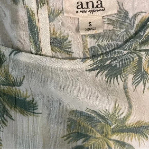 A.N.A. Bernie Palm Tree Print Cream Green Sleeveless Top Size S - Picture 5 of 6